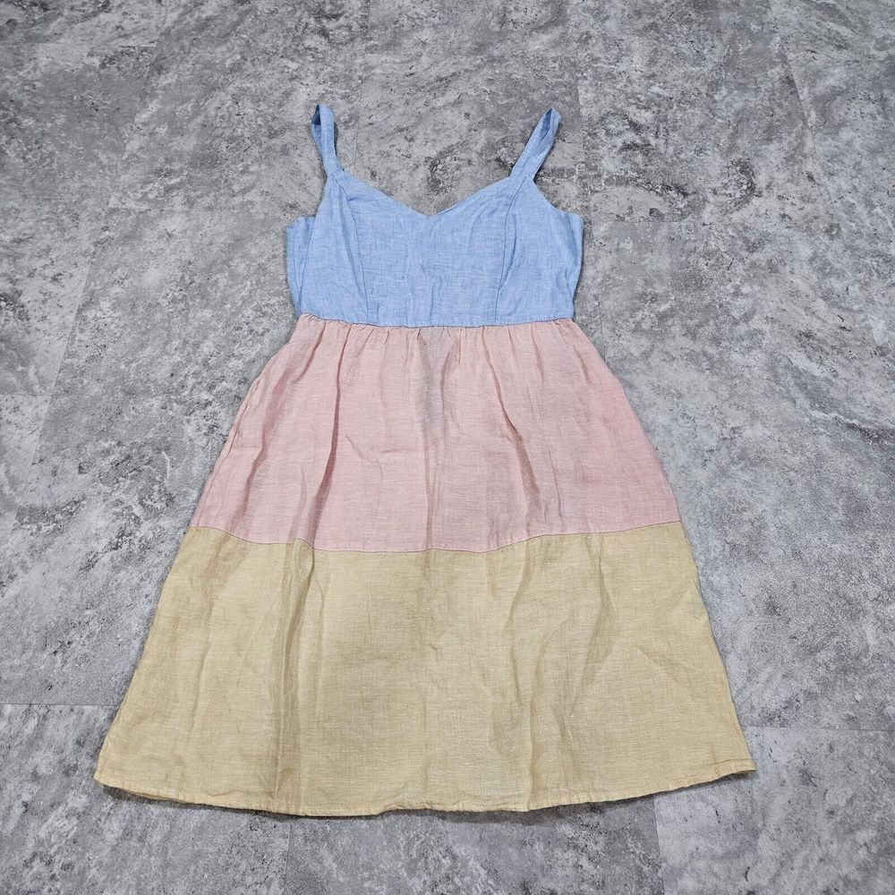 Cynthia Rowley Linen Colorblock Pink Blue Mini Cottagecore‎ Dress XS Damaged